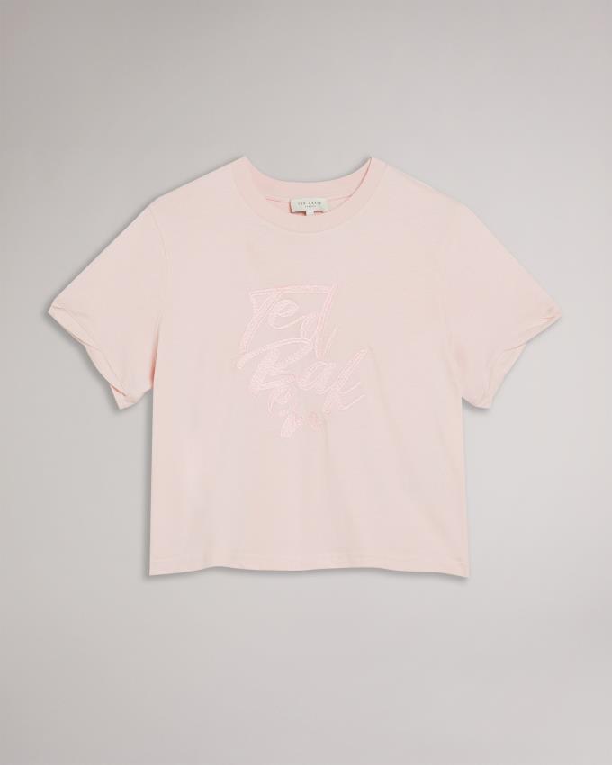 T-Shirt Ted Baker Branded Cotton Rose Femme | TWM-27982380